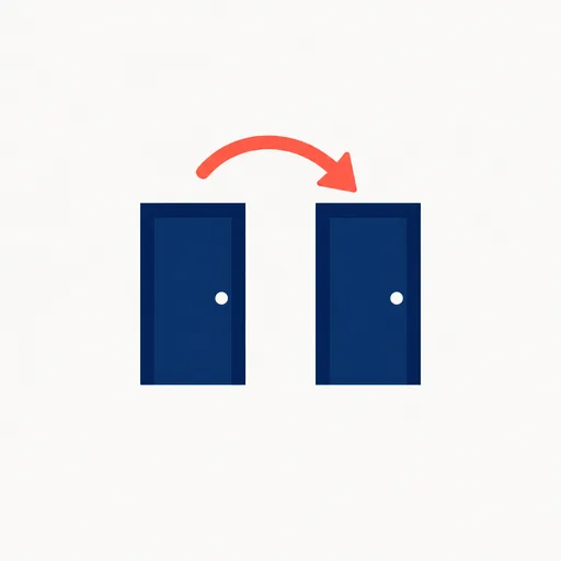An arrow bending toward one of two doors.