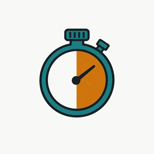 A stopwatch with a half-filled wedge, standing for the 30-minute approval window.