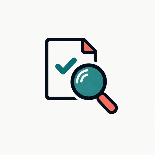 A magnifying glass over a checked page: the review.