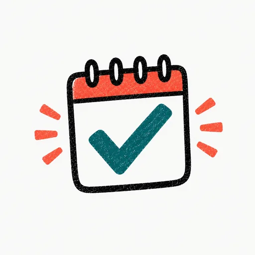 A calendar invite card with a check mark, standing for the employee accepting an invite like a colleague.