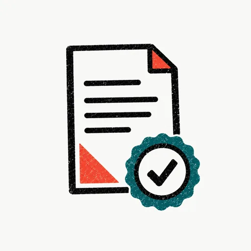 A registration document with a seal carrying a check mark, standing for the business verified once.