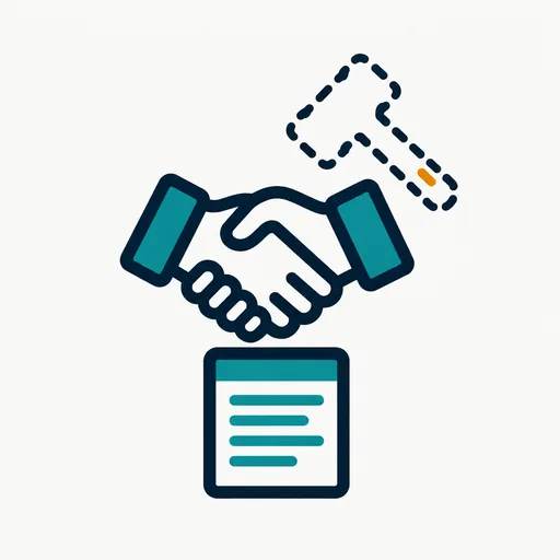 A handshake over a document with an empty gavel outline: voluntary, not enforced.