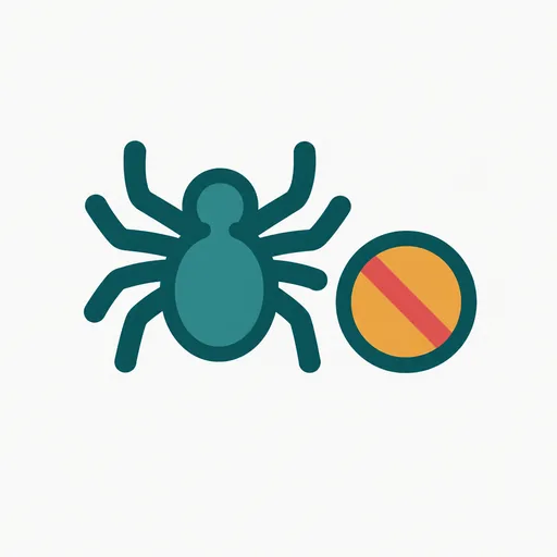 A spider with a small no-entry sign beside it.