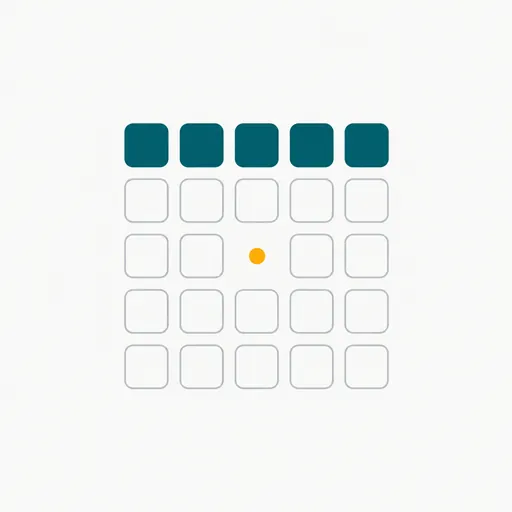 A grid of 25 squares with only 5 filled teal: a fifth of the pixels.