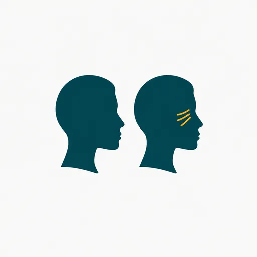 Two identical face profiles, the right one with amber wrinkle lines: identity drift.