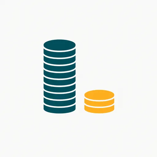 A tall teal coin stack beside a short amber one: the upscale path costs far less.