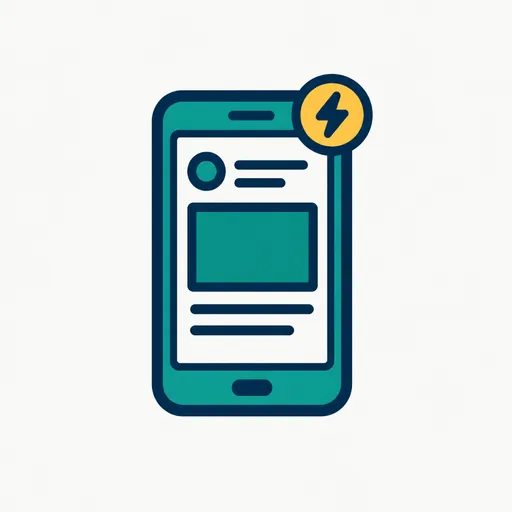 A phone showing a social post with an amber lightning badge.