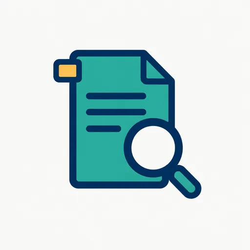 A document with an amber tab under a magnifying glass.