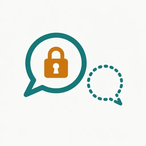 One speech bubble with a padlock beside an empty dotted bubble: one side spoke, the other has not.