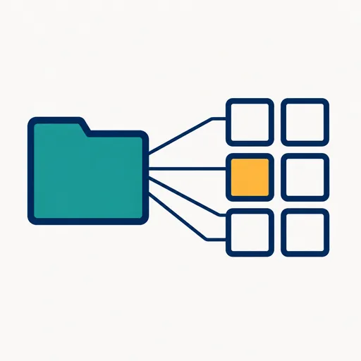 One folder connected by lines to a grid of tiles.