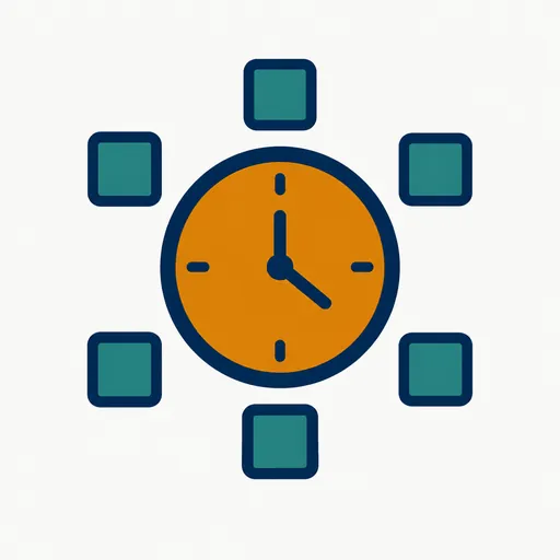 A clock ringed by six squares: agent hours 6 to 1.