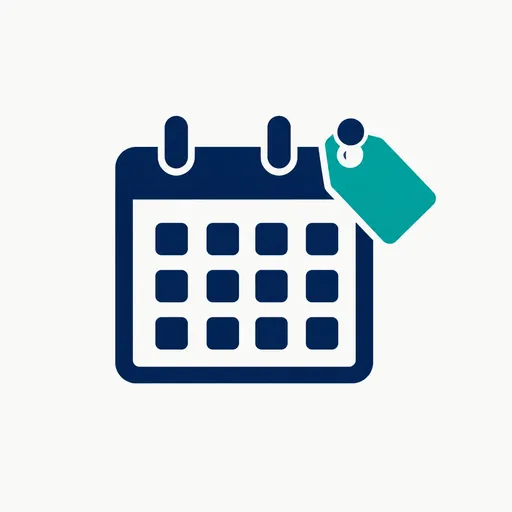 A calendar with a teal version tag.