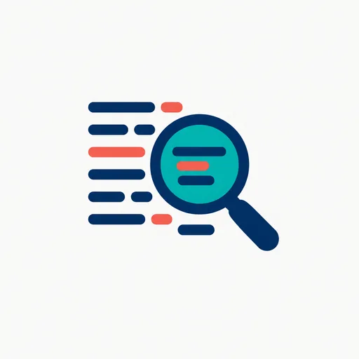 A magnifying glass over lines of code.