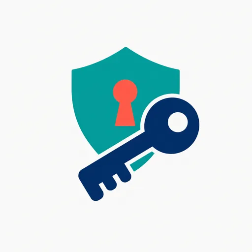 A key in front of a shield.