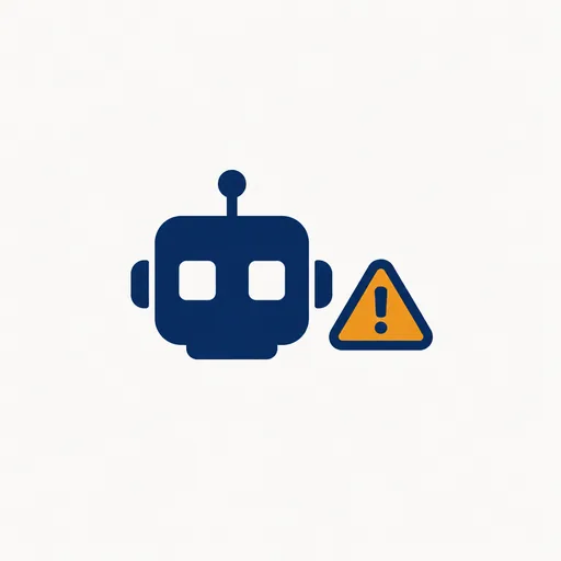 A robot head beside a warning triangle.