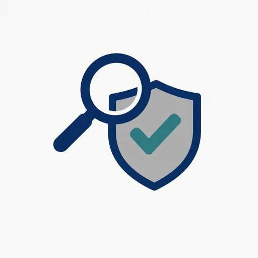 A magnifying glass over a shield.