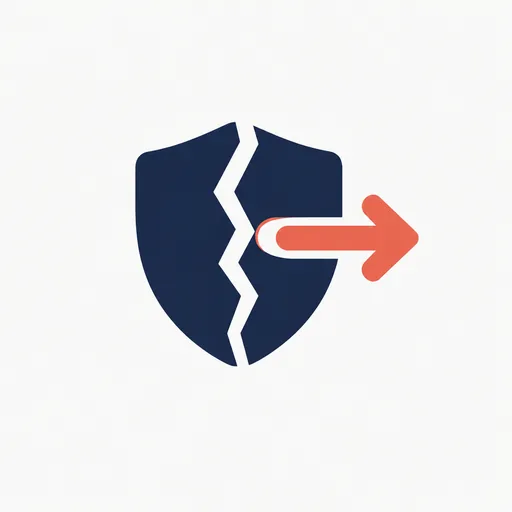A cracked shield with an arrow slipping past.