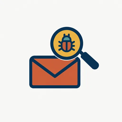 An envelope with a magnifying glass over a bug: a security report in the mail.