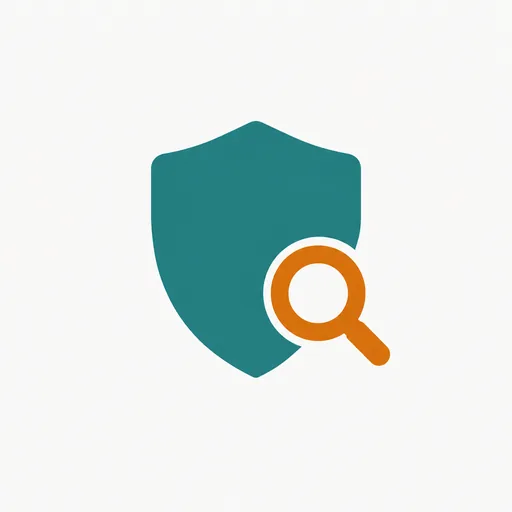 A shield with a magnifying glass: defensive security work.