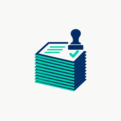 A stack of pages with a check mark from a small machine.