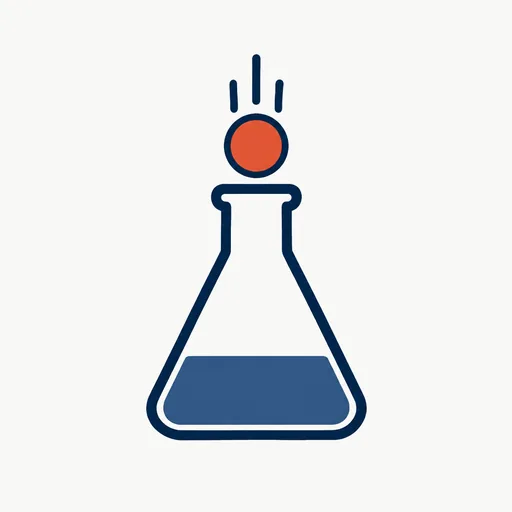 A laboratory flask with a small rust coin dropping into it: a commitment to science.