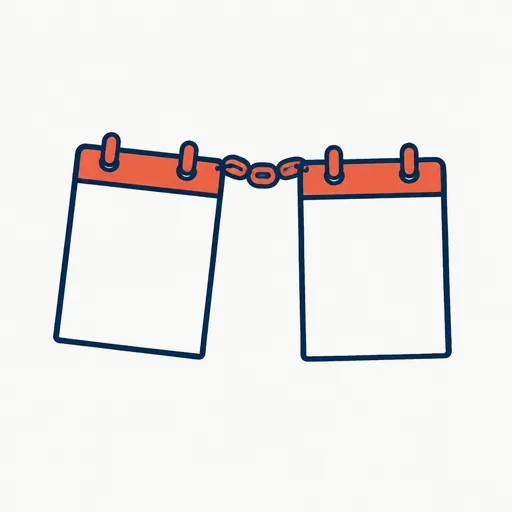 Two calendar pages linked by a chain, the first marked December and the second October: a partnership that grew.