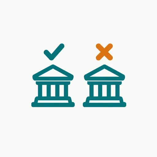 Two courthouses, one with a check and one with a cross: two rulings that went opposite ways.