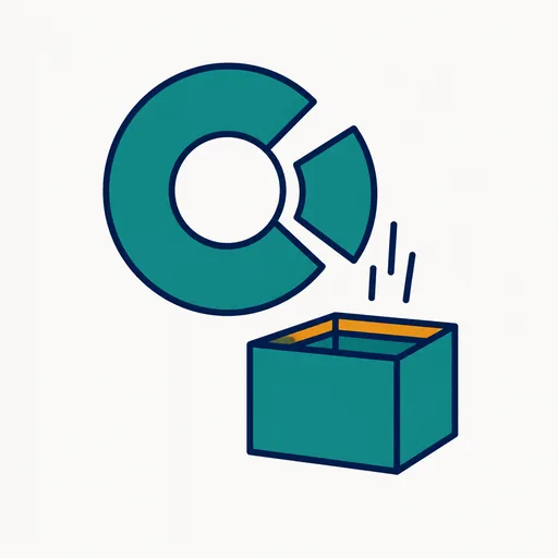 A pie with one teal slice lifting out into a small box.