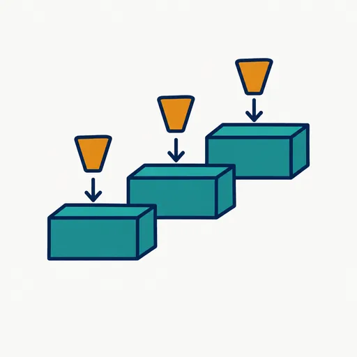 A rising staircase with a slice dropping onto each step.
