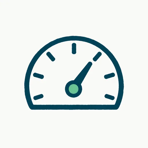 A gauge whose needle points just past the middle, with six tick marks around the arc.