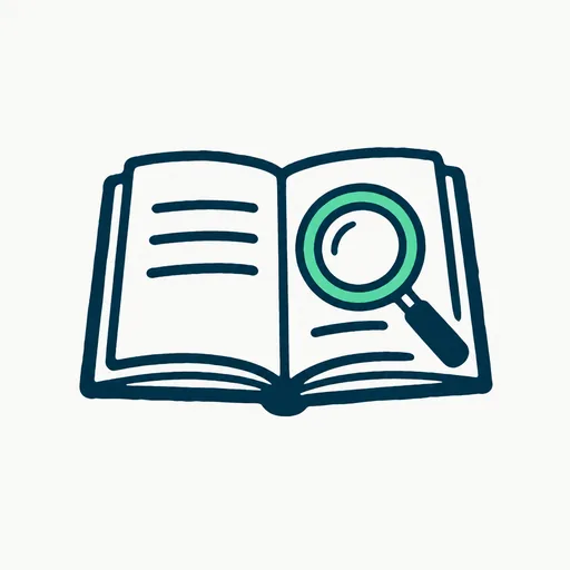 An open notebook with a magnifying glass resting on the right page.