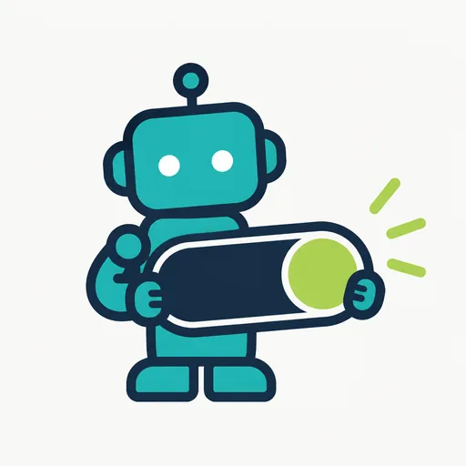 A robot holding a power switch in the on position.