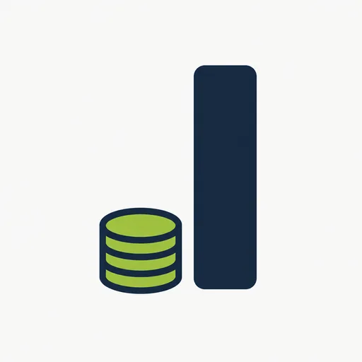 A small coin stack beside a much taller bar on a chart.