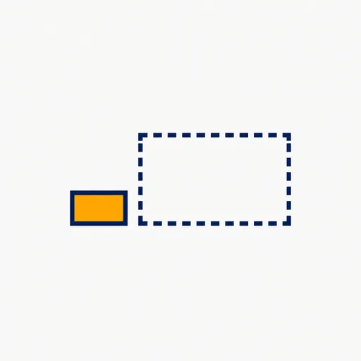 A small solid block beside a large dashed outline block.