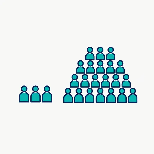 A row of figures growing into a crowd.