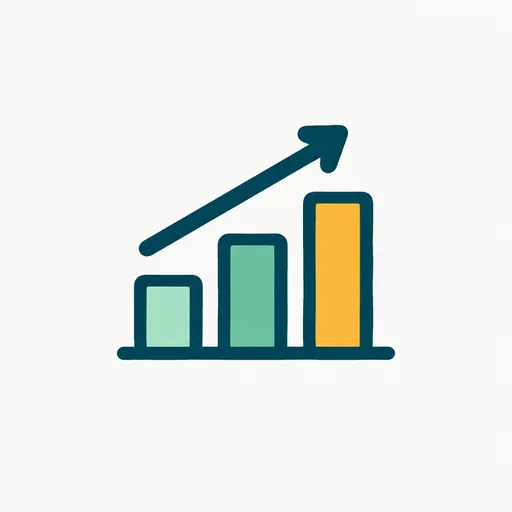 Three rising bars with an arrow: merges per day climbing.