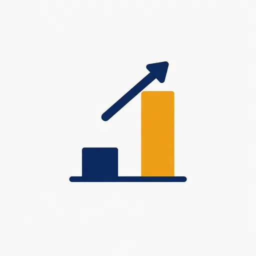 A short bar beside a tall bar with an upward arrow.