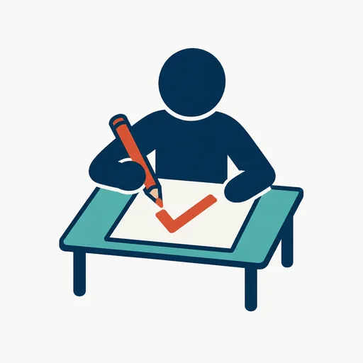 A person icon holding a pencil over a document with a checkmark: a human in the loop.