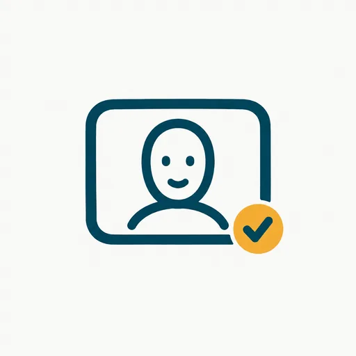 A face in a viewfinder with a check mark: face recognition.