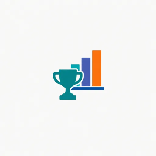 A trophy beside a bar chart with the tallest bar highlighted.