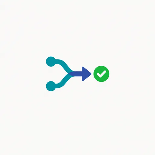 A merge arrow ending in a check mark.