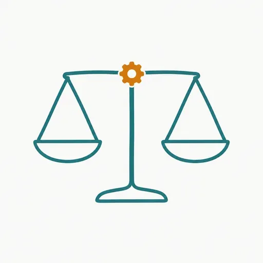 A set of balanced scales with a small gear at the centre of the beam.
