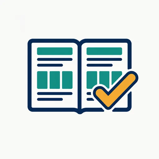 A balanced ledger with an amber checkmark: books closed and ready for review.