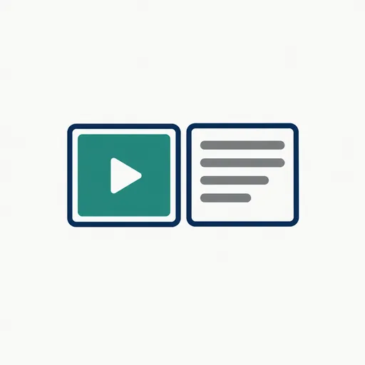 A play button beside a text page: video tools and copy tools.