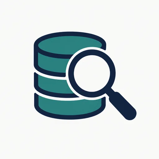 A database with a magnifying glass: the job is the whole question, from data to answer.
