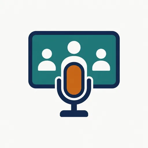 A video-call window with a microphone in front, the microphone amber