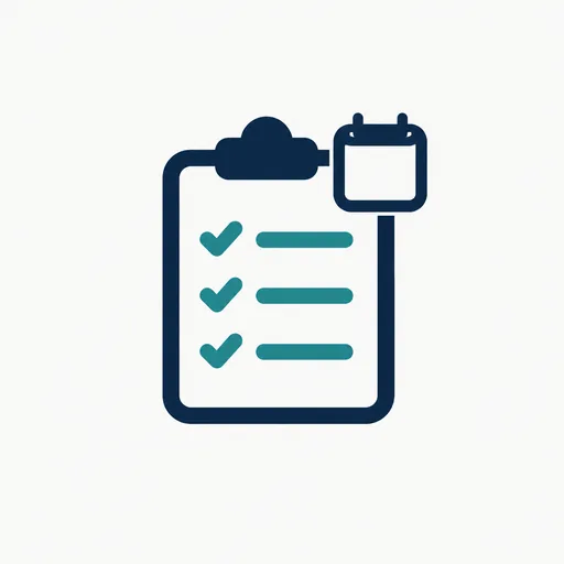 A clipboard with three checked lines and a calendar corner: the whole job.