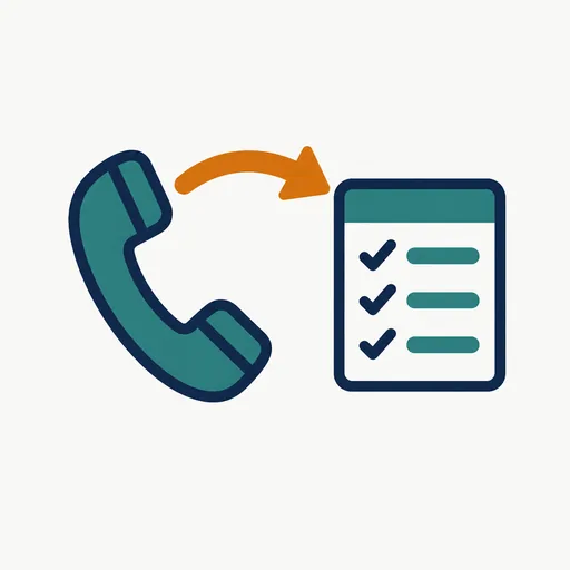 A phone handset with an amber arrow to a checklist