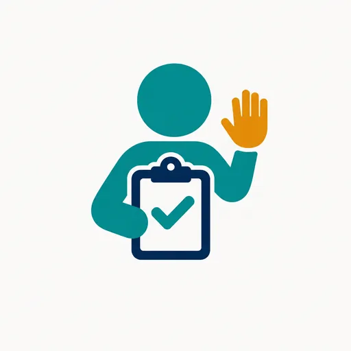 A figure holding a checked clipboard with an amber hand mark: nobody is contacted without your yes.