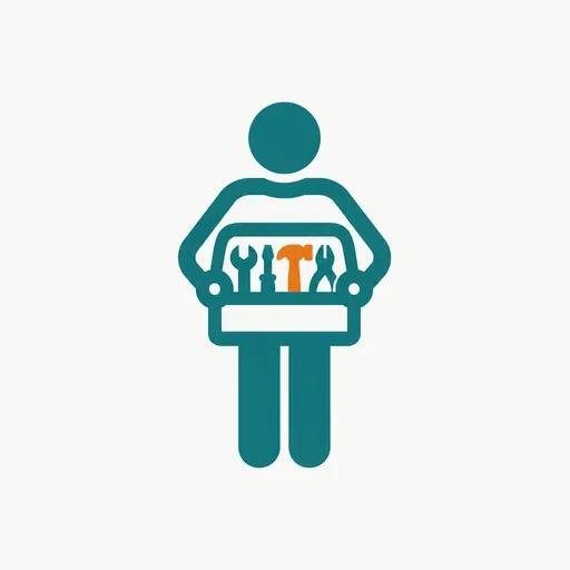A single figure holding several small tools: one assistant for the whole list.